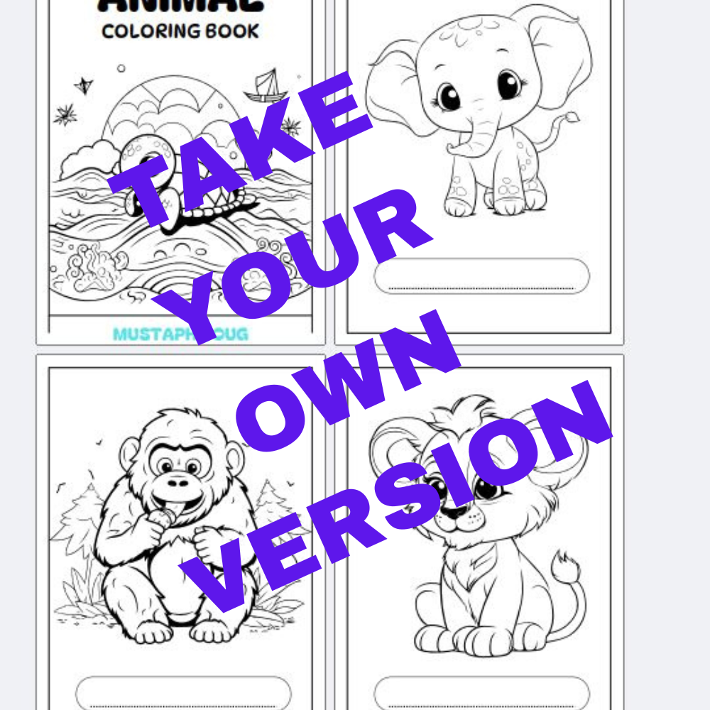 animal coloring book black and white minimalist